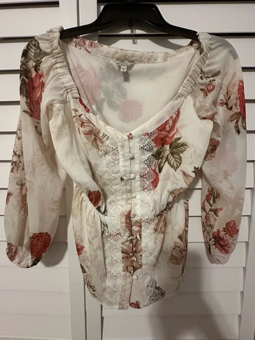 Floral Lace-Trim White Peasant Blouse - Guess